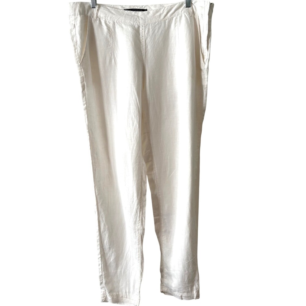 Steps White Straight Leg Linen Pants in Size 12 Breathable Lightweight